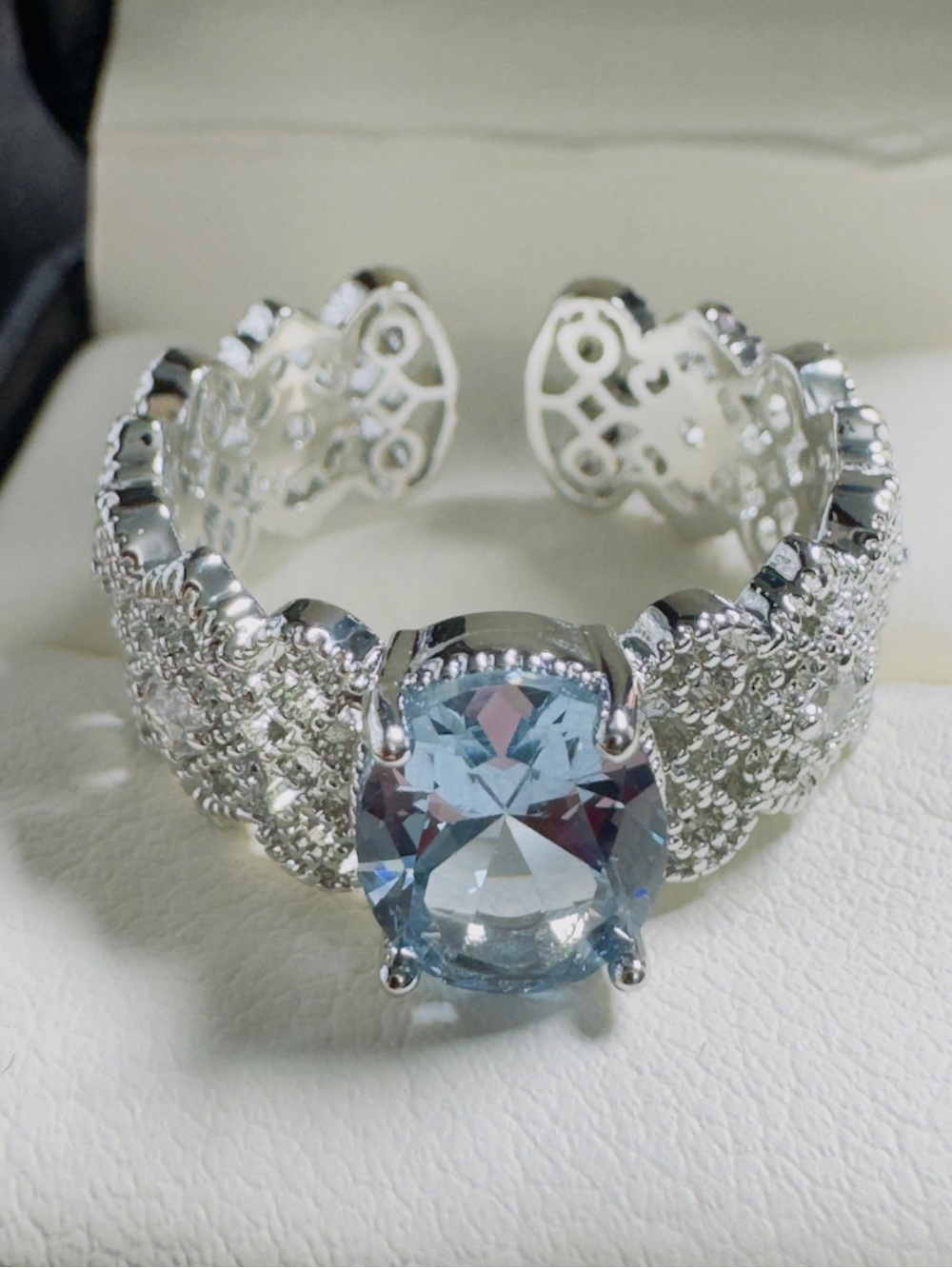 Blue CZ Wide Band Statement Ring Size 7